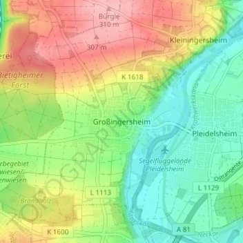 Topografische Karte Großingersheim, Höhe, Relief