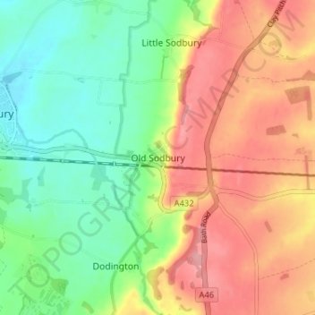 Topografische Karte Old Sodbury, Höhe, Relief