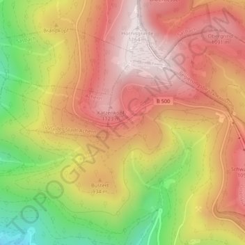 Topografische Karte B 500, Höhe, Relief