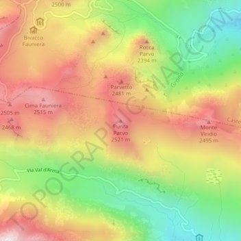 Topografische Karte Punta Parvo, Höhe, Relief