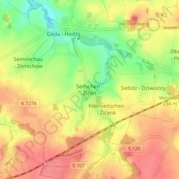 Topografische Karte Seitschen, Höhe, Relief