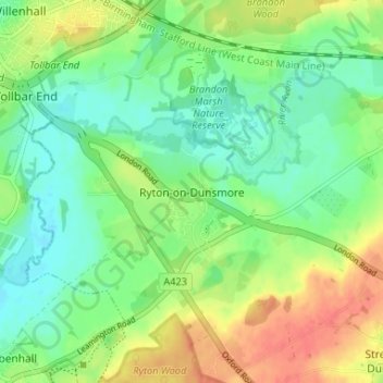 Topografische Karte Ryton-on-Dunsmore, Höhe, Relief