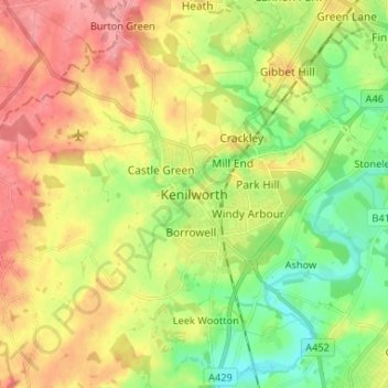 Topografische Karte Kenilworth, Höhe, Relief