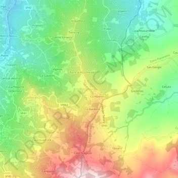 Topografische Karte Pizzofreddo, Höhe, Relief