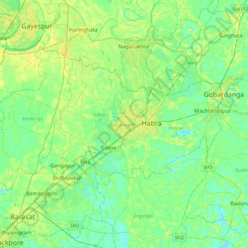 Topografische Karte Ashoknagar Kalyangarh, Höhe, Relief