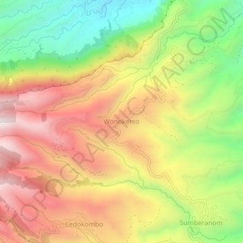 Topografische Karte Wonokerso, Höhe, Relief