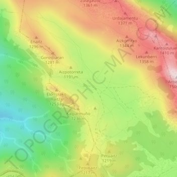 Topografische Karte Urbia, Höhe, Relief