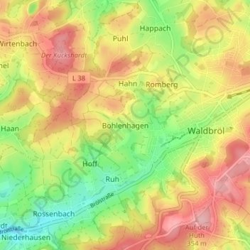 Topografische Karte Bohlenhagen, Höhe, Relief