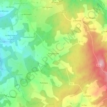 Topografische Karte Fonsoumagne, Höhe, Relief