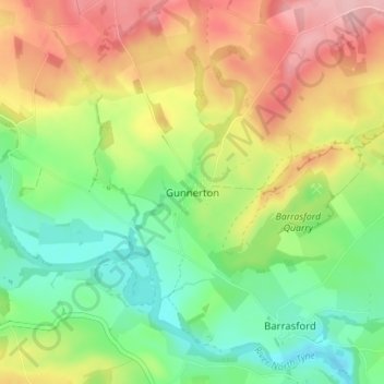 Topografische Karte Gunnerton, Höhe, Relief