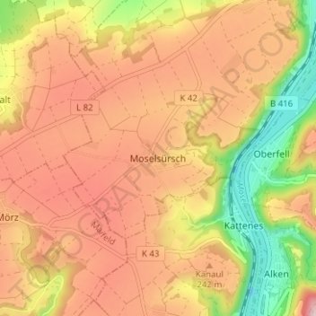 Topografische Karte Moselsürsch, Höhe, Relief