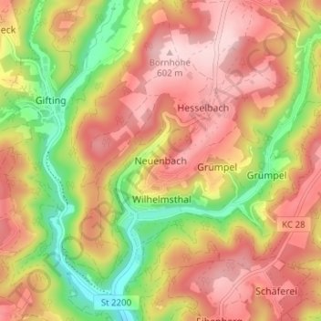 Topografische Karte Neuenbach, Höhe, Relief
