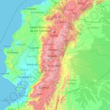 Topografische Karte Tungurahua, Höhe, Relief