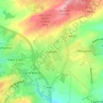 Topografische Karte Gorslas, Höhe, Relief