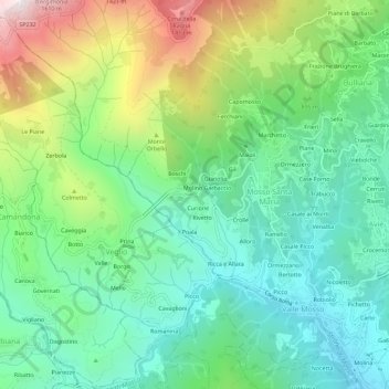 Topografische Karte Canova, Höhe, Relief