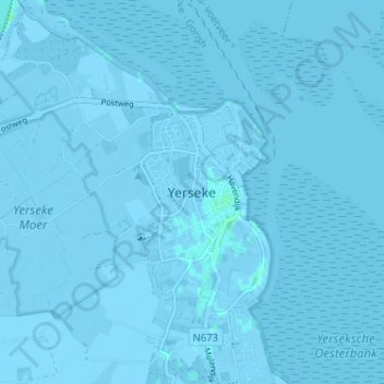 Topografische Karte Yerseke, Höhe, Relief