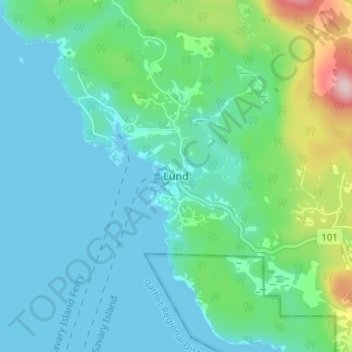 Topografische Karte Lund, Höhe, Relief
