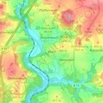Topografische Karte Wurz, Höhe, Relief