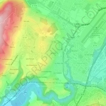 Topografische Karte Vernod, Höhe, Relief