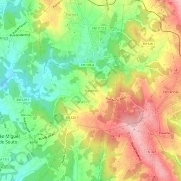 Topografische Karte Proselha, Höhe, Relief