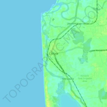 Topografische Karte Chilaw, Höhe, Relief