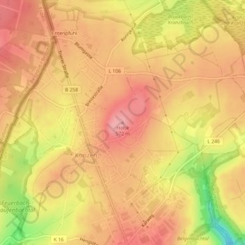 Topografische Karte Hohe, Höhe, Relief