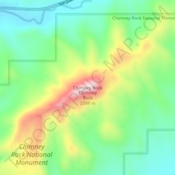 Topografische Karte Chimney Rock, Höhe, Relief