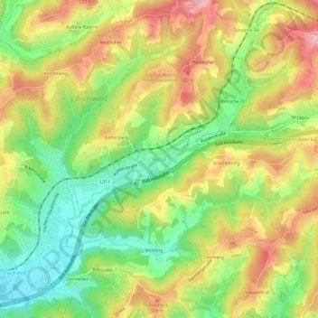 Topografische Karte Autal, Höhe, Relief