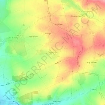 Topografische Karte Villeprevoir, Höhe, Relief