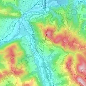 Topografische Karte Battedizzetto, Höhe, Relief