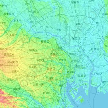 Topografische Karte 豊島区, Höhe, Relief