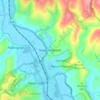 Topografische Karte South Heighton, Höhe, Relief