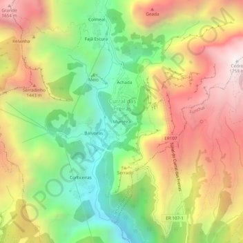 Topografische Karte Murteira, Höhe, Relief