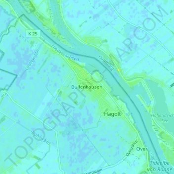 Topografische Karte Bullenhausen, Höhe, Relief