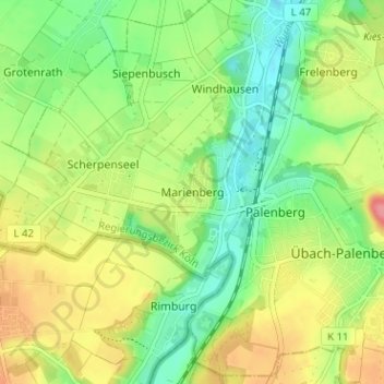Topografische Karte Marienberg, Höhe, Relief
