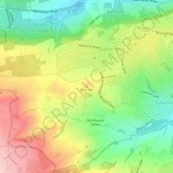 Topografische Karte Bole Hill, Höhe, Relief