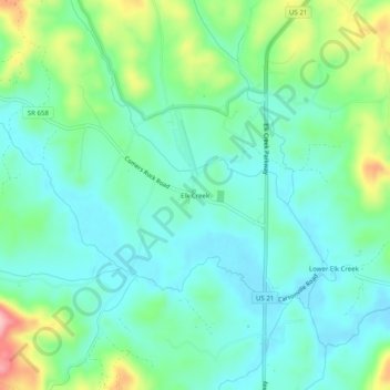 Topografische Karte Elk Creek, Höhe, Relief