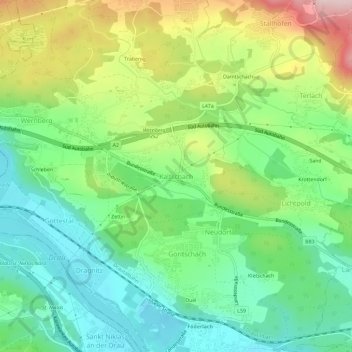 Topografische Karte Kaltschach, Höhe, Relief