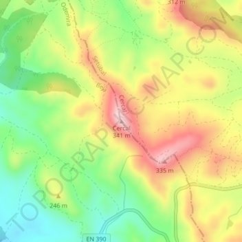Topografische Karte Cercal, Höhe, Relief