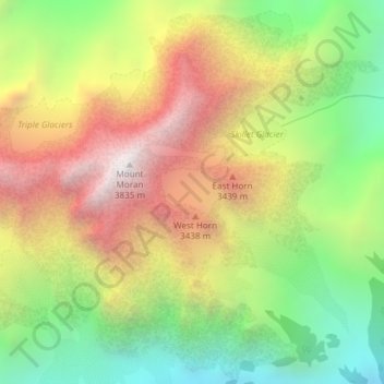 Topografische Karte Falling Ice Glacier, Höhe, Relief