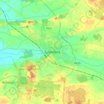Topografische Karte Tullamore, Höhe, Relief
