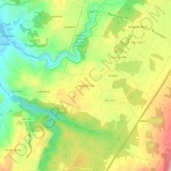 Topografische Karte Lagoa do Cão, Höhe, Relief