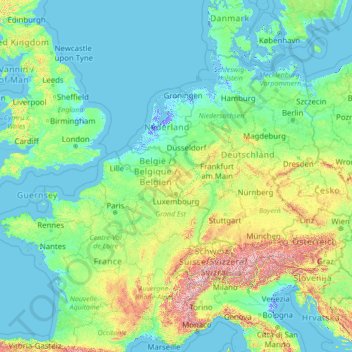 Topografische Karte Luxemburg, Höhe, Relief