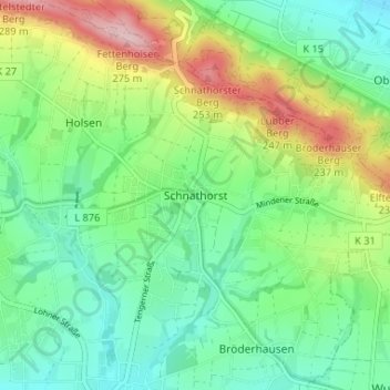 Topografische Karte Schnathorst, Höhe, Relief