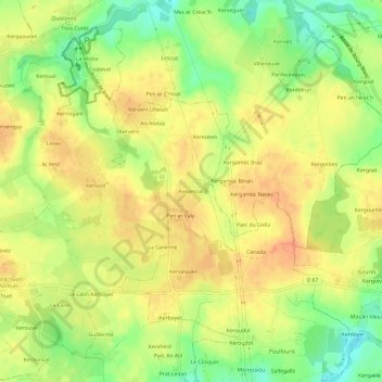 Topografische Karte Keramoal, Höhe, Relief
