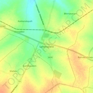 Topografische Karte Sattenapalle, Höhe, Relief