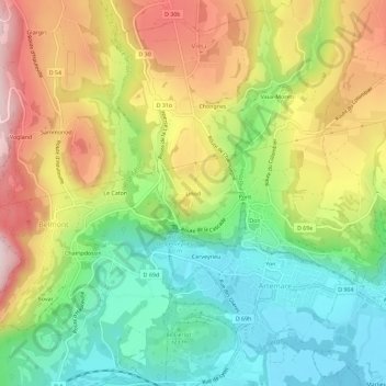 Topografische Karte Linod, Höhe, Relief