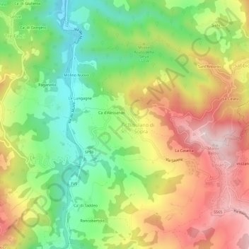 Topografische Karte Bibulano, Höhe, Relief