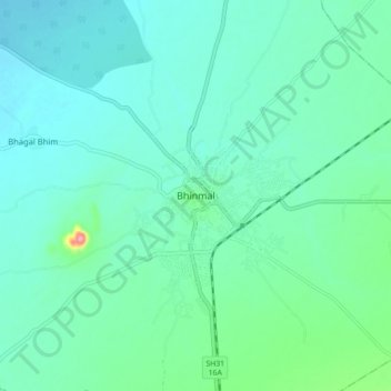 Topografische Karte Bhinmal, Höhe, Relief