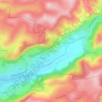 Topografische Karte Laroquevieille, Höhe, Relief